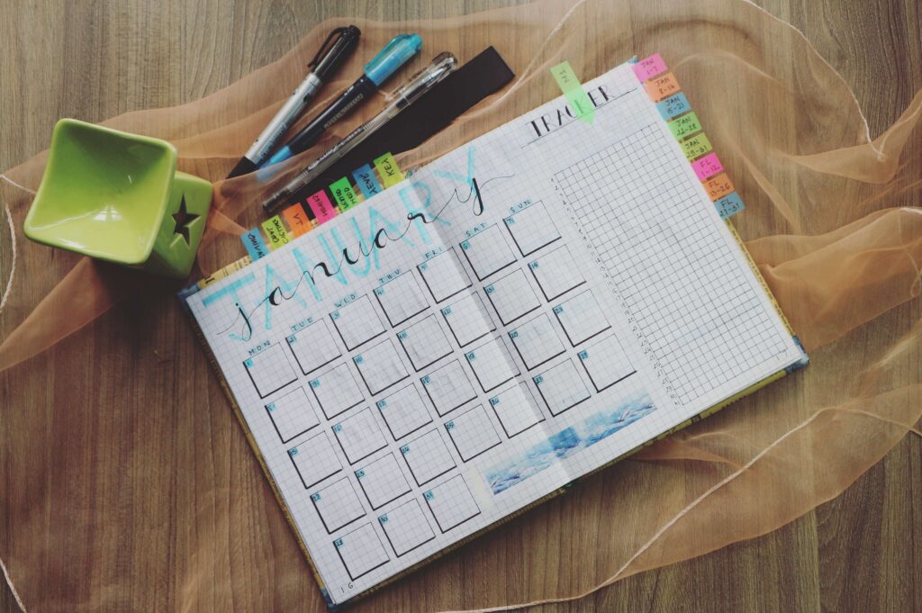 Planner with post-it notes